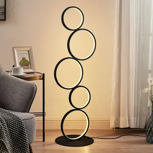 Lindby LED-Stehleuchte Jacek, schwarz, Metall, 110 cm, Ringe günstig