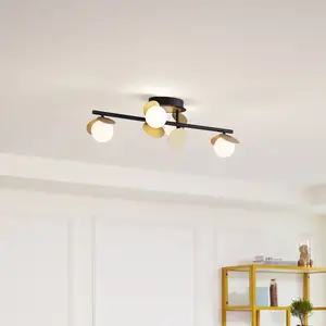 Lucande LED-Deckenlampe Pallo, 4-flg., schwarz/gold, Glas günstig