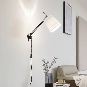 Lucande Wandleuchte Caelia, Stecker, schwarz, Textil, E27 günstig