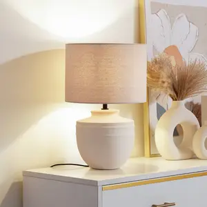 Lindby Tischleuchte Thalassia, beige, Ø 30 cm, Keramik günstig