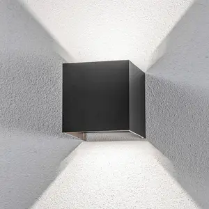 Lindby LED-Außenwandlampe Nivar, eckig, schwarz, 10 cm, IP54