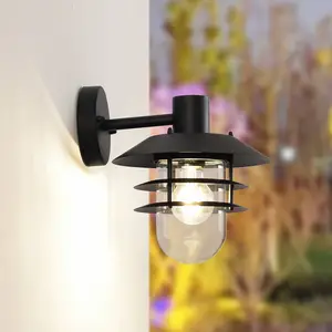 Lindby Außenwandleuchte Meliora, schwarz, Eisen, IP44, E27