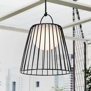 Lindby LED-Akku-Außenhängeleuchte Levino, schwarz, Metall