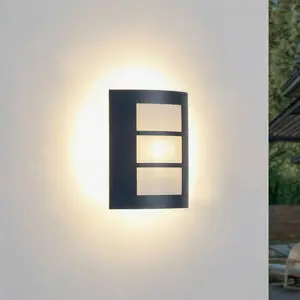 Lindby Außenwandlampe Vimal, E27, 26 cm, schwarz, Aluminium