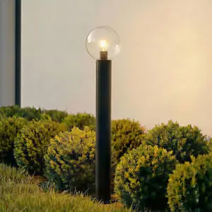 Lindby Wegeleuchte Dangan, schwarz/klar, Höhe 90 cm, Glas