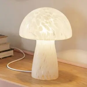 Lindby Tischleuchte Hubi, weiß, Glas, Ø 22 cm, Pilzform günstig