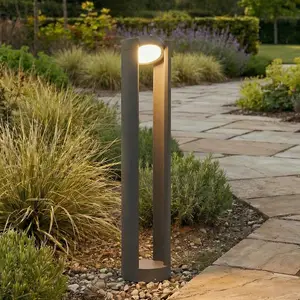 Lucande LED-Pollerleuchte Dylen, grau, Metall, 80 cm, IP65