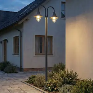 Lindby Außenleuchte Madea, grau, 2-flg., 212 cm, E27, IP44