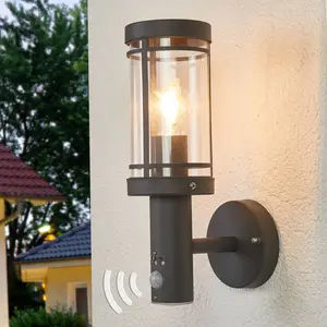 Lindby Außenwandlampe Djori, Sensor, anthrazit, Edelstahl