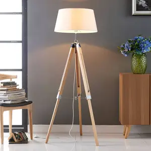 Lindby Stehlampe Katie, 162 cm, weiß, Textil, Holz, Tripod günstig
