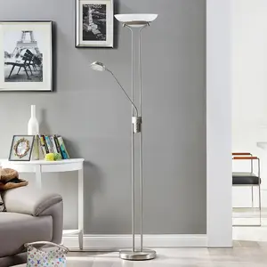 Lindby LED-Stehlampe Yveta, nickelfarben, Leselampe, dimmbar günstig