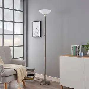 Lindby Stehlampe Ignacia, nickelfarben, Glas, 180 cm, E27 günstig