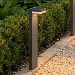 Lindby LED-Solar-Pollerleuchte Chioma, anthrazit, Sensor