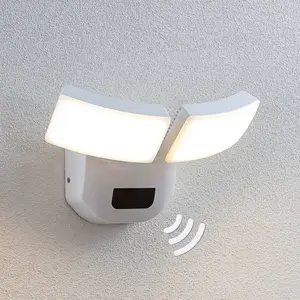 Lindby LED-Außenwandlampe Nikias, 30 cm, Sensor, 2-fl., weiß