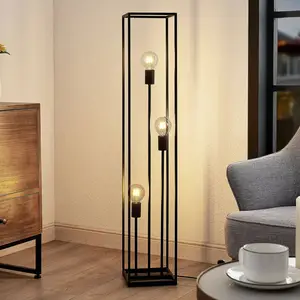 Lindby Stehlampe Krisha, schwarz, Metall, 3-flg., E27 günstig
