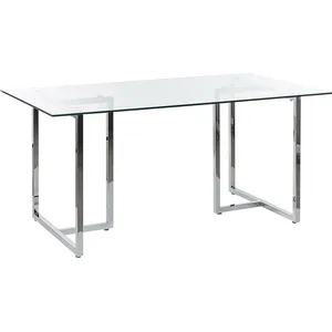 BELIANI Esstisch für 6 Personen Transparent Tischplatte Rechteckig Sicherheitsglas 160 x 90 cm Dekorative Beine aus Eisen Silber Schutzkappen Modern günstig