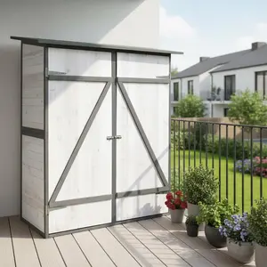 Melko Gartenschuppen XXL Holzschrank Weiß/Grau mit Doppeltür & Stauraum günstig