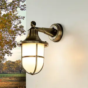 LIDO Außenwandleuchte Messing rostfrei Schirm Riffelglas E27 Premium m...