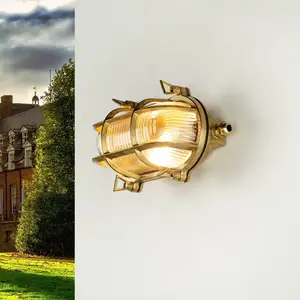 Licht-Erlebnisse Außenwandleuchte Rustikal "Skiathos" Messing Echt Mes...