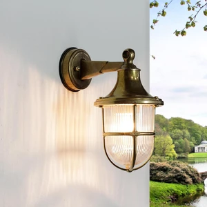 LICHT-ERLEBNISSE Außenleuchte Wand echtes Messing Glasschirm rostfrei ...