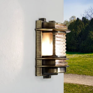 Licht-Erlebnisse Wandlampe außen IP64 E27 Echt-Messing Maritim Wandleu...