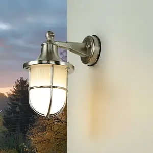 Licht-Erlebnisse Außen Wandlampe IP64 Maritim Echt-Messing Riffelglas ...