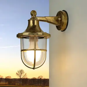 Licht-Erlebnisse Wandlampe Messing IP64 Maritim wetterfest SANTORIN Au...