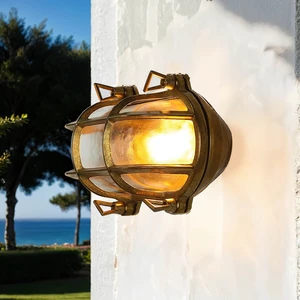 Licht-Erlebnisse Außenlampe Wand IP64 E27 Glas Messing massiv Maritim ...