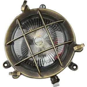 LICHT-ERLEBNISSE Außenleuchte Wand Messing Riffelglas Ø 14 cm IP44 Mar...