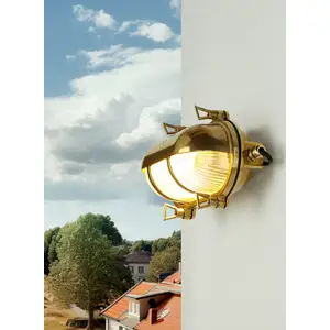 Licht-Erlebnisse Messing Wandleuchte oval IP64 Maritimer Stil außen we...