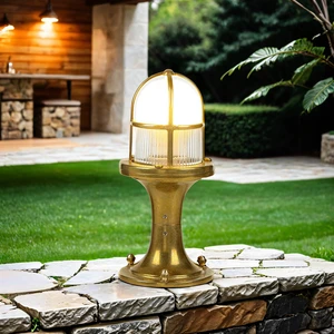 LICHT-ERLEBNISSE Stehlampe außen Garten Haus IP54 E27 25 cm Messing Ma...
