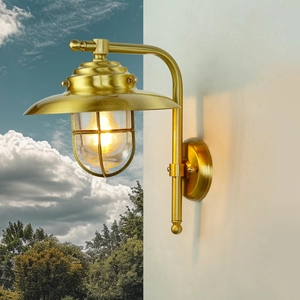 Licht-Erlebnisse Wandlampe Außen Messing Glas IP43 Maritim wetterfest ...