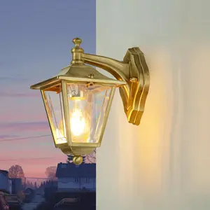 LICHT-ERLEBNISSE Wandleuchte außen E27 IP43 Rustikal Messing Wandlampe...