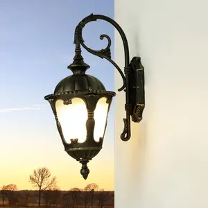 Licht-Erlebnisse Außenwandleuchte Rustikal "Tybr" Antik Aluminium Glas...