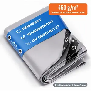 NEMAXX® Abdeckplane 450 g/m² 4×5 m Grau Alu-Ösen wasserdicht UV-fest günstig