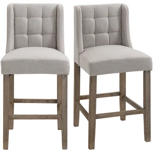 HOMCOM 2er-Set Barhocker mit lehne Barstühle mit Knopfheftung, Massivh... günstig