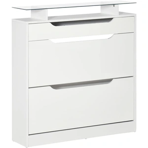 HOMCOM Schuhschrank Schuhregal mit 3 Schubladen und Klapptür, verstellbares Regal für 14 Paar, Hochglanz Weiß 89 x 23 x 96 cm, großer Stauraum   Aosom.de günstig
