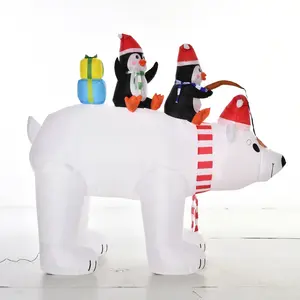 HOMCOM Aufblasbare Weihnachtsdeko Pinguine auf Eisbär 2,1 m mit Lichte...