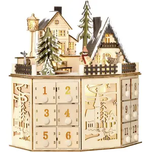 HOMCOM Weihnachts-Adventskalender mit 24 Zugkästen, LED-Lichter, Adven...