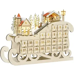 HOMCOM Adventskalender zum Befüllen 24 Schubladen mit LED-Lichtern Sch...