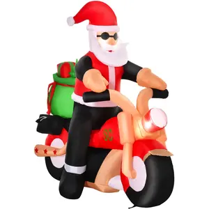 HOMCOM Aufblasbarer Weihnachtsmann auf einem Motorrad 150 cm LED mit G...