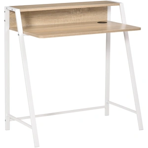 HOMCOM Schreibtisch Moderner Computertisch mit Ablagefach & Kabeldurchlass Metallgestell Weiß Eiche 84x45x85cm für Home Office & Arbeitszimmer Aosom.de günstig