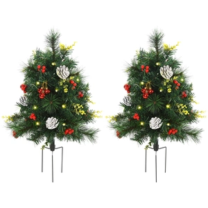 HOMCOM 2er Set Mini Weihnachtsbäume künstlich mit Tannenzapfen rote Be...