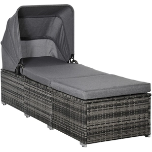 Outsunny Sonnenliege Polyrattan mit Sonnendach verstellbare Gartenlieg... günstig