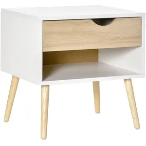 HOMCOM Beistelltisch Nachttisch Flurkommode mit 1 Schubladen MDF Spanplatte Weiß+Eiche 50 x 39 x 51 cm Aosom günstig
