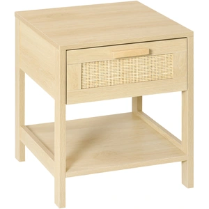 HOMCOM Nachttisch Nachtschrank Beistelltisch natürlicher Nachtkommode mit Schublade offenen Ablage Rattan-Design MDF Natur 40 x 40 x 48 cm Aosom günstig
