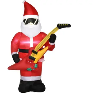 Outsunny Aufblasbarer Weihnachtsmann 215 cm mit E-Gitarre LED Weihnach...
