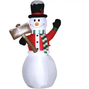 Outsunny aufblasbarer Schneemann 180 cm mit LED Licht und Schild, IP44...