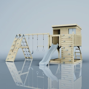PolarPlay OutdoorToys Spielturm Aksel aus Holz in Blau Eisblau, mit Trapezstange günstig