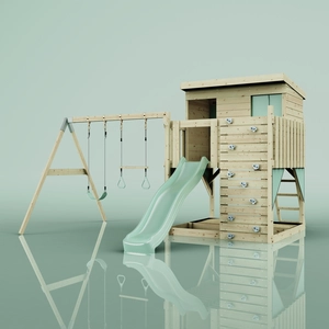 PolarPlay OutdoorToys Spielturm Nils aus Holz in Grün Mintgrün, mit Trapezstange günstig